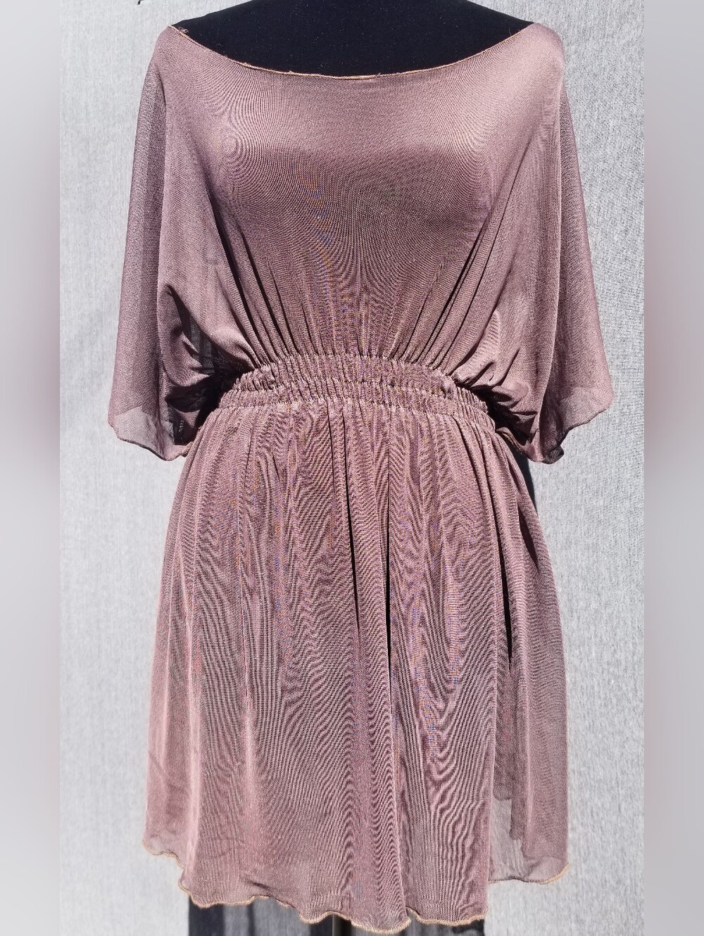 Women's Dusty Brown Gossamer Over Layer Dress Lightweight Very Flattering -119